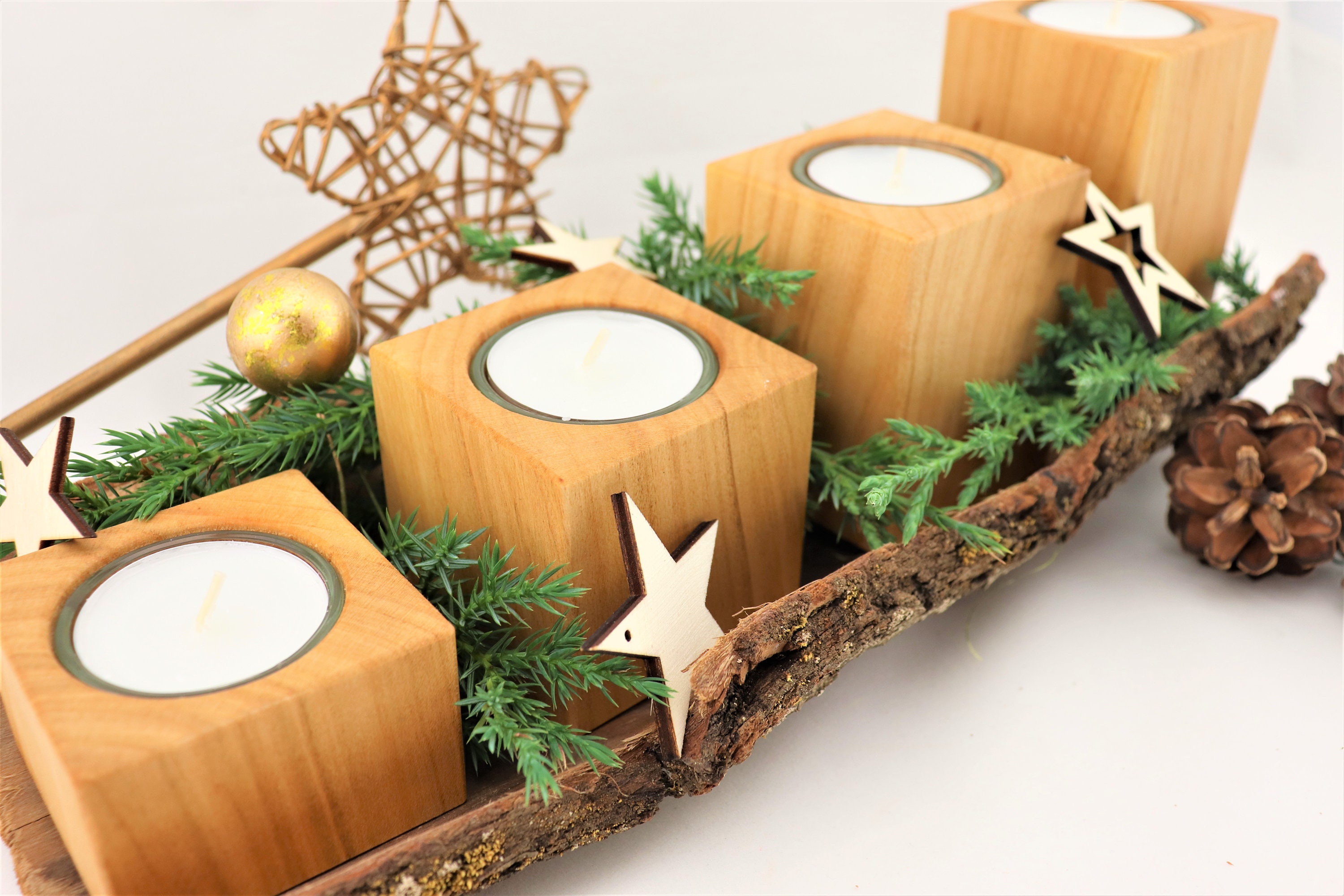 Adventskranz Für Teelichter Aus Holz & Metall – Mit Zahlen 1-4, 40,5 X 19 Cm, Wiederverwendbare Weihnachtsdeko