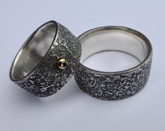 Wedding Rings Silver Structure Blackened Wedding Rings