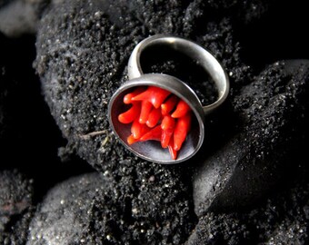 Silver Ring with fire coral