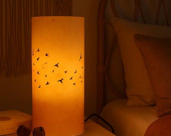 Lámpara de papel japonesa con pájaros: lámpara de mesa cálida estilo cottagecore, lámpara de papel japonesa artística, lámpara de noche moderna para dormitorio, hygge, sekura, regalo