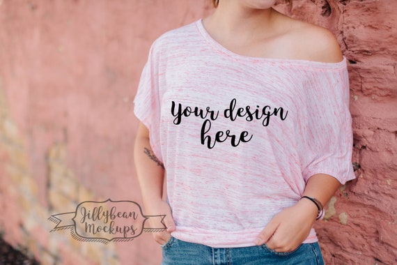 Bella Canvas 8821 Red Marble Womens Model Mockup Model