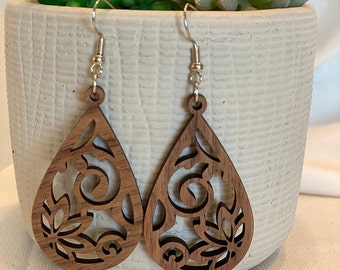 Decorative Wooden Drop Earrings: Maple, Walnut, Cherry