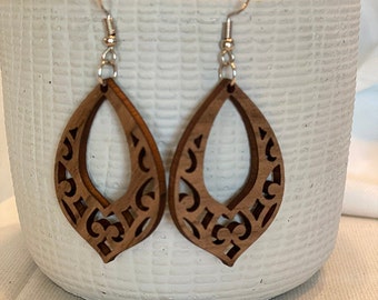 Decorative Wooden Drop Earrings: Maple, Walnut, Cherry