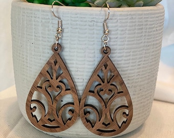 Decorative Wooden Drop Earrings: Maple, Walnut, Cherry