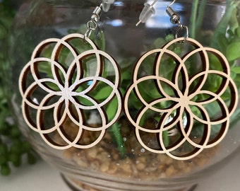 Geometric Wooden Earrings: Stylized Maple, Walnut, Cherry