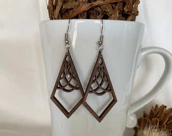 Geometric Wooden Earrings: Decorative Dangle Earrings
