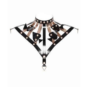 Handmade Spade Black/Gold patent leather collar for party