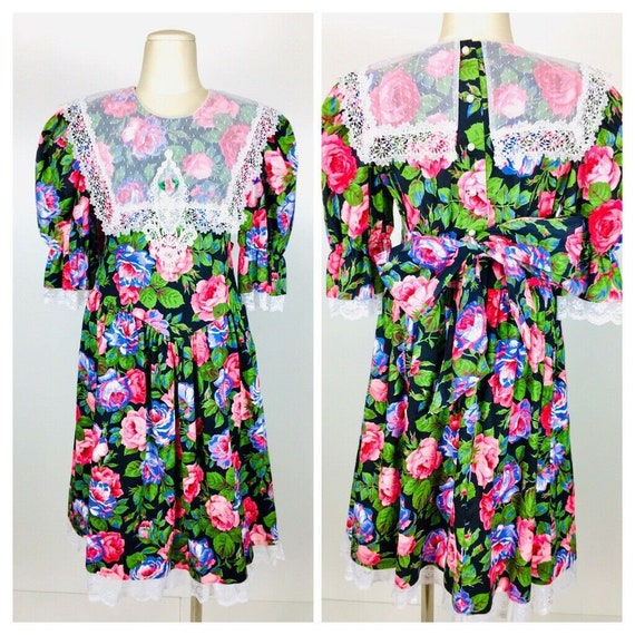 Vintage 80's Jinelle Girls Spotted Lace Colorful F