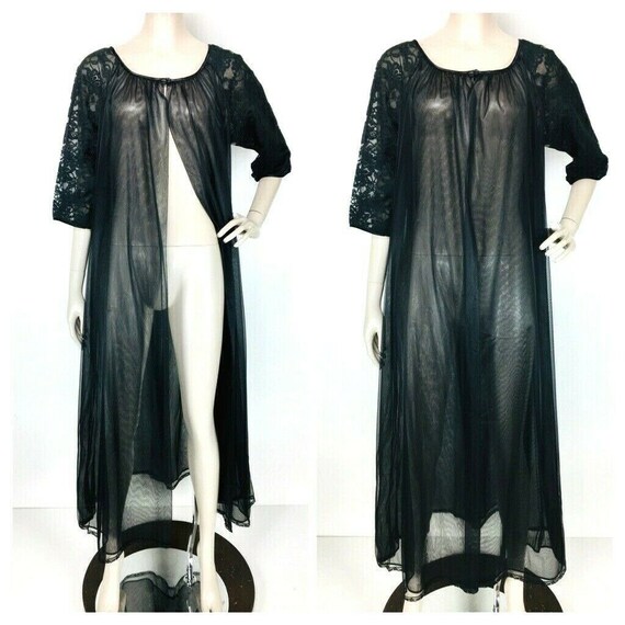 Vintage 1940's Sears Black Nylon Chiffon Peignoir