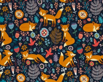 Sweat Montreal, foxes, colorful on dark blue, cute children's fabric, Swafing (160 cm wide)