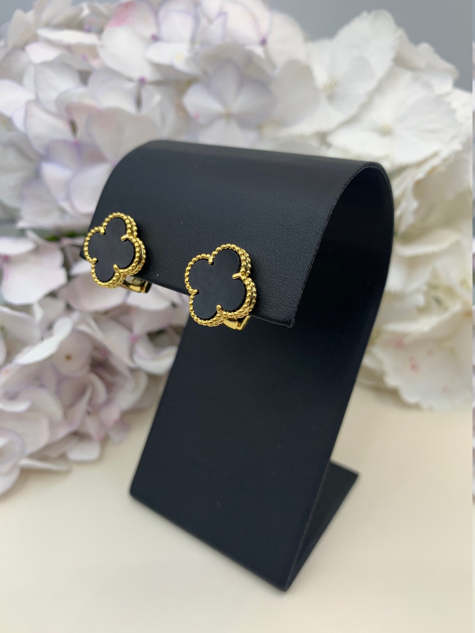 Black Onyx Clover earrings 18k gold plated Etsy