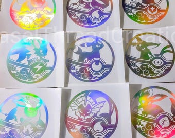 All Eevee Evolutions Decal-Holographic Outdoor Weatherproof Vinyl : Umbreon Espeon Leafeon Sylveon Jolteon Flareon