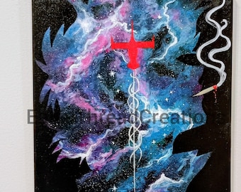 See You Space Cowboy Canvas Artwork: Galaxy Night Sky Painting with Spike Bebop