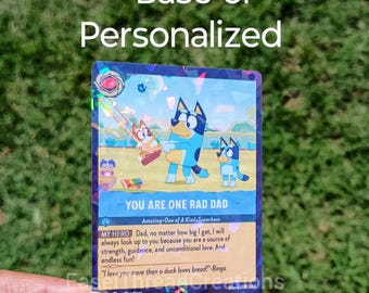 Personalized Enchanted Lorcana Proxy Card: Holographic Blue Heeler Dog with Kids Altered TCG