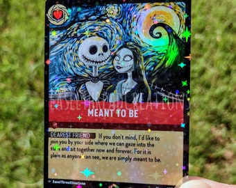 Holographic Lorcana Proxy Card: Hand Painted Jack and Sally Meant to Be Artwork