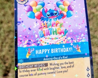 Custom Blue Stitch Lorcana Proxy Card Gift: Personalized Happy Birthday TCG