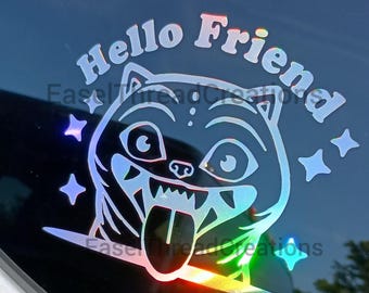 Holographic KPOP Derpy Tiger Vinyl Decal: Hello Friend-Weatherproof Car/Laptop Sticker