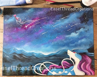 Legendary Suicune Acrylic Art: Original Canvas Painting Crown Zenith inspired