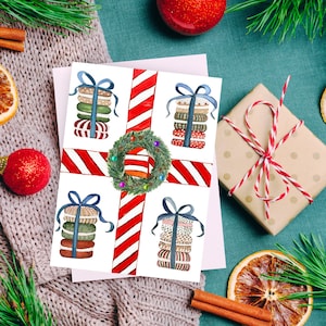 Weihnachts-Plätzchen Karte | Macaron Weihnachtskarte | Jahreszeiten-Gruß-Plätzchen | Urlaub Blanko Karten | Aquarell Macarons Weihnachtskarte