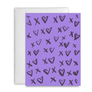 Carte de voeux XOXO | Carte XOXO de la Saint-Valentin | cadeau pour elle | Carte XOXO V-Day violette