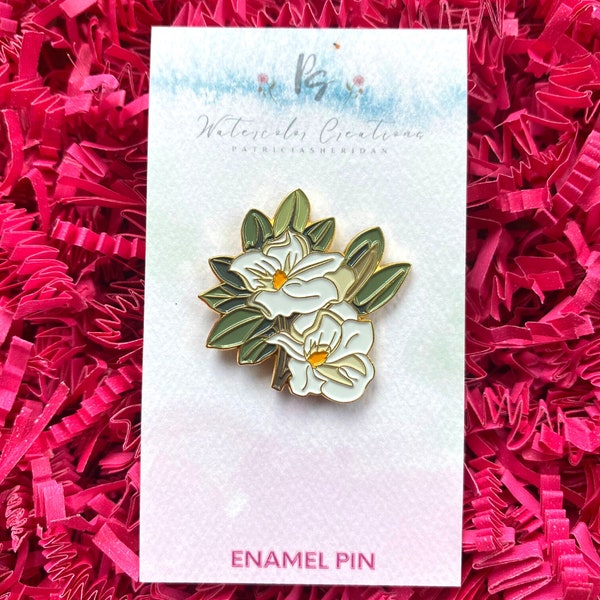 Magnolia Enamel Pin | Floral Enamel Pin | White Southern Magnolia Enamel Pin | Magnolia Flower Pin | Georgia Magnolia Pin | Pin Collection |