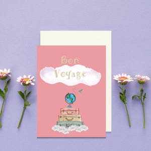 Bon Voyage Gift | Bon Voyage Pink Card| Goodbye Gift| Globe Goodbye Card| Goodbye Gift Coworker| Pink Goodbye Party Card| Vibrant Pink Card