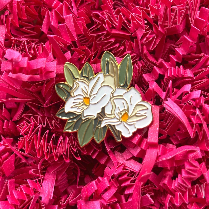 Magnolia Enamel Pin Floral Enamel Pin White Southern Etsy