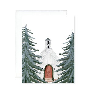 White Chapel Card | Christmas Card | Holiday Chapel Card | Watercolor Chapel Holiday Card | Greeting Card Chapel