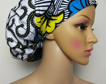 Niceroy ANKARA SCRUB CAP, Adjustable Europe style surgical scrub hat nursing caps satin lining African print fabric scrub hat