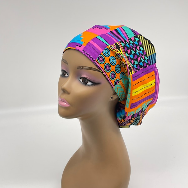 Niceroy Adjustable Ankara surgical SCRUB HAT Europe Euro style nursing cap with satin lining option  African kente sleeping bonnet NRSC44