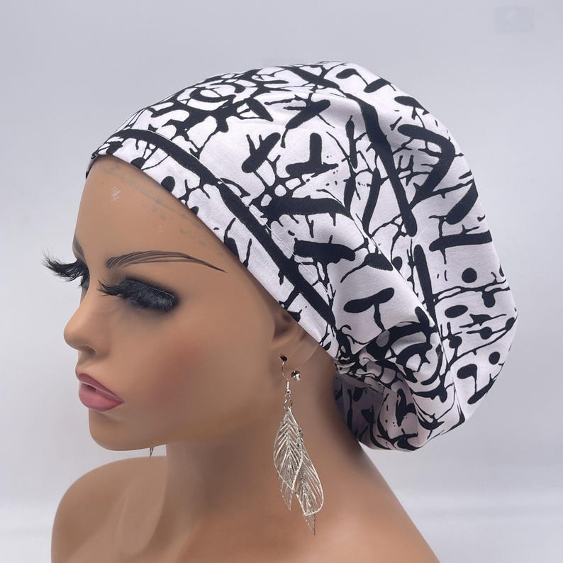 Black & White Niceroy Scrub Cap: Euro Style Nurse Hat image 1