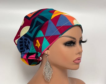 Niceroy Surgical SCRUB CAP Geometric Ankara Europe style nursing caps African print fabric and satin lining option.