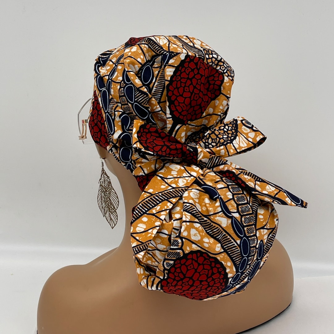 Adjustable Satin Lined PONY SCRUB CAP, Ankara Cotton Fabric Surgical