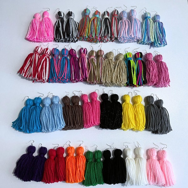 Medium length solid and Multi Colored Fringed Tassel Earrings.