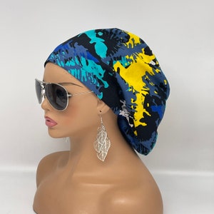 Niceroy surgical SCRUB HAT CAP,  Ankara Europe style nursing caps black yellow teal blue African print fabric and satin lining option.