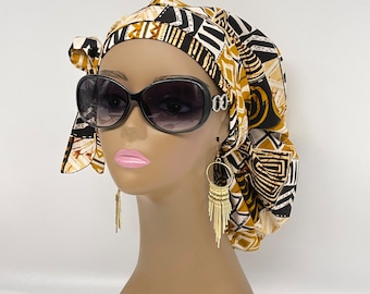 Ankara Cotton Ponytail Scrub Cap: Satin Lined Nursing Hat