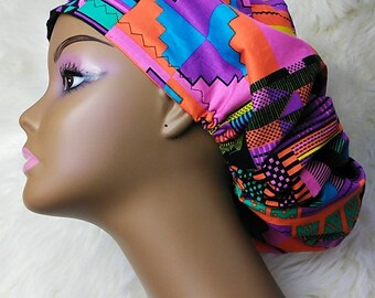 SCRUB HAT CAP, Adjustable surgical scrub hat Ankara Europe style nursing caps cotton fabric and satin lining option African Print kente