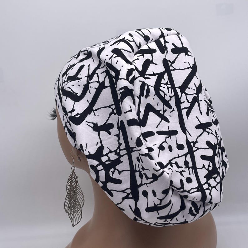 Black & White Niceroy Scrub Cap: Euro Style Nurse Hat image 4