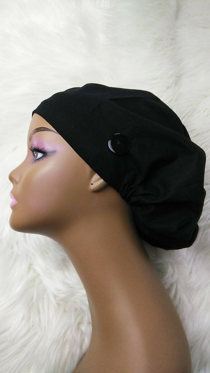 Niceroy BLACK EUROPE STYLE surgical scrub hat nursing caps cotton fabric hat with satin lining option and buttons for mask