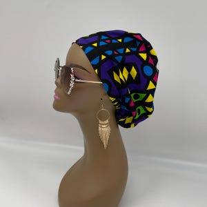 Ankara African Fabric Scrub Hat: Satin Lined Nursing Cap