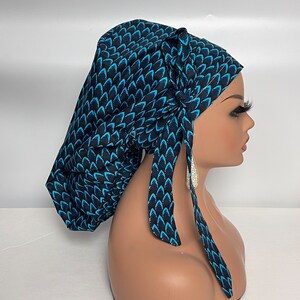 Ponytail PONY SCRUB CAP, black, blue  Ankara cotton fabric surgical scrub hat nursing caps, satin lining option for locs /Long Hair