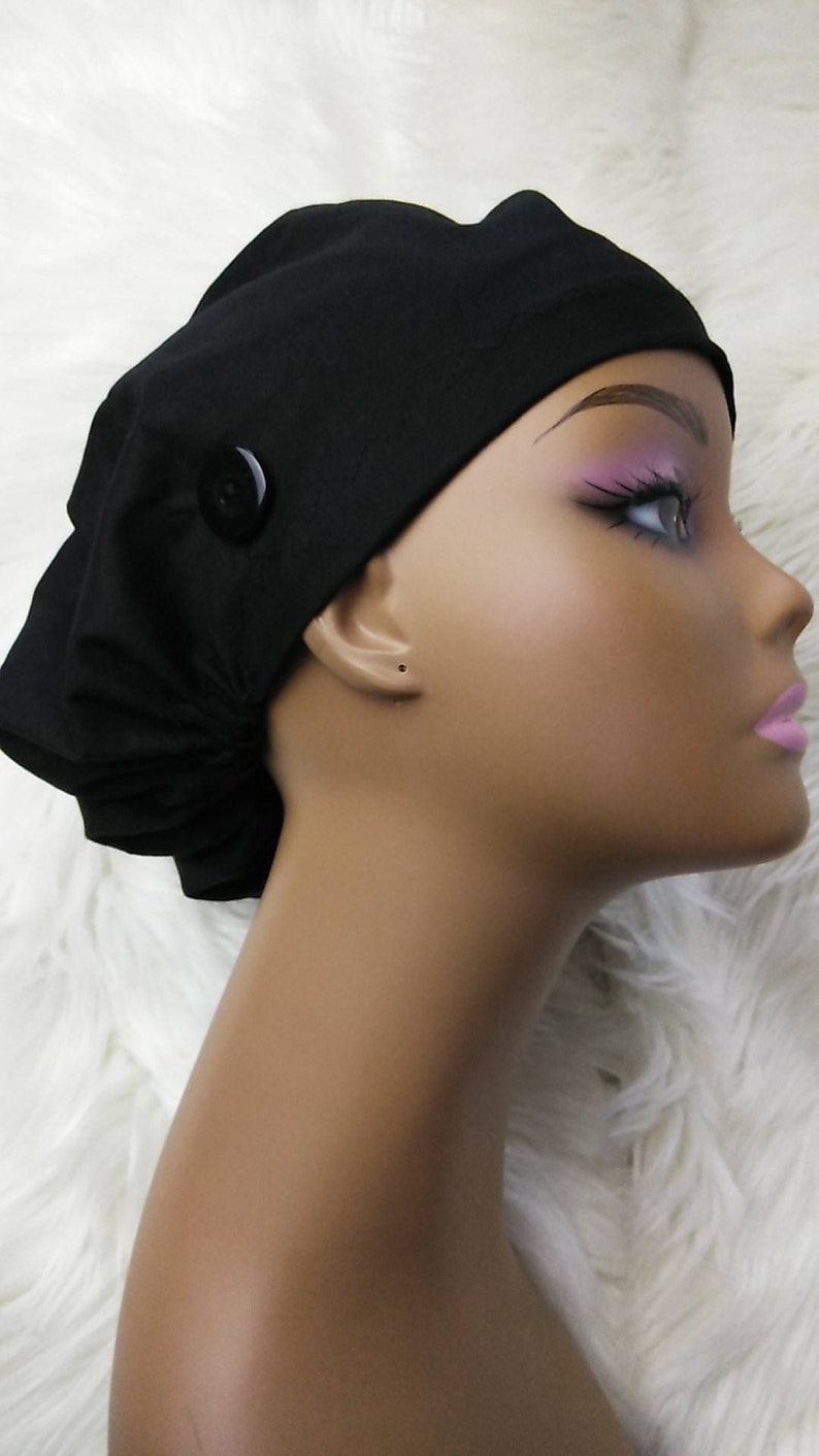 Niceroy BLACK EUROPE STYLE surgical scrub hat nursing caps cotton fabric hat with satin lining option and buttons for mask