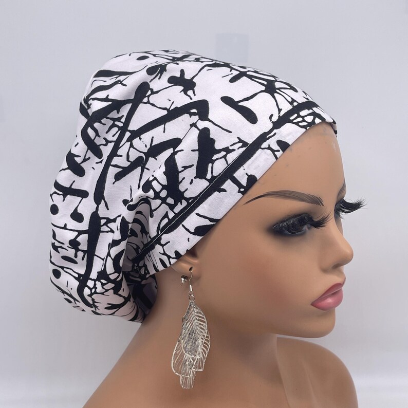 Black & White Niceroy Scrub Cap: Euro Style Nurse Hat image 2