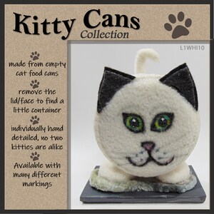 KITTY CAN--Cat :  Adorable table decoration with secret compartment for stashing and gift-giving. Made from empty cat food cans.