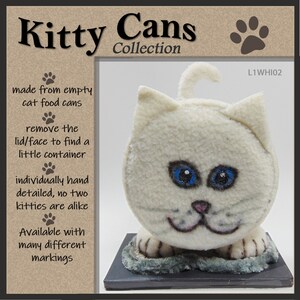 KITTY CAN--Cat :  Adorable table decoration with secret compartment for stashing and gift-giving. Made from empty cat food cans.