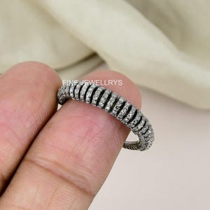 Pave Diamond Sterling Silver Ring: Handmade Minimalist Band
