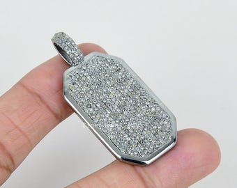 天然ダイヤモンドドッグタグペンダント：パヴェスターリングシルバーネックレス
