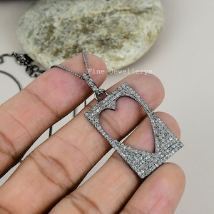 Pave Diamond Heart Pendant: 925 Sterling Silver Necklace, Valentine&#39;s Gift