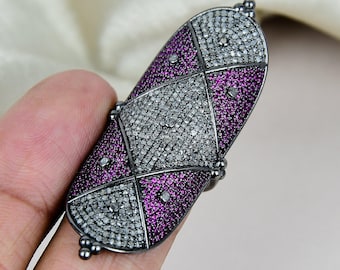 Ruby & Diamond Pave Sterling Silver Ring: Cocktail Knuckle Band
