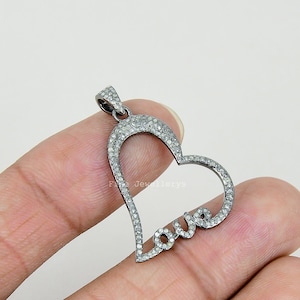 Pave Diamond Heart Pendant: 925 Sterling Silver Necklace